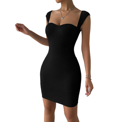 Damen Minikleid Herzförmiger Ausschnitt Elastisch Rippdesign Eveloria