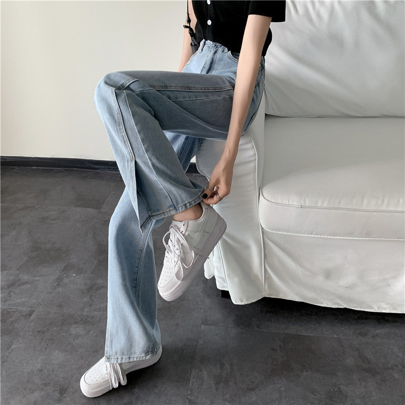 Damen Weite Jeans Seitenschlitze Eveloria