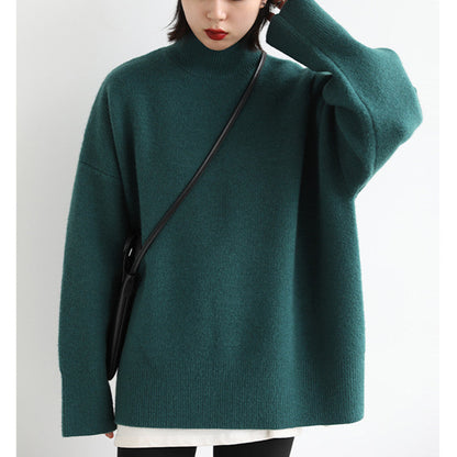 Damen Grobstrickpullover Hochrollkragen Überschnittene Schultern