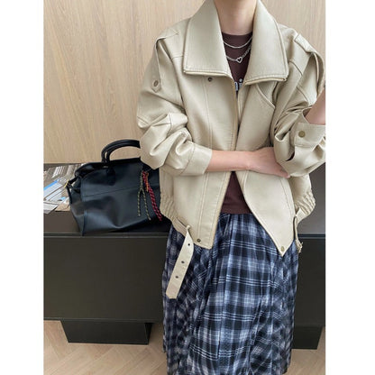 Damen Kunstlederjacke Oversized Dekorativen Knöpfen
