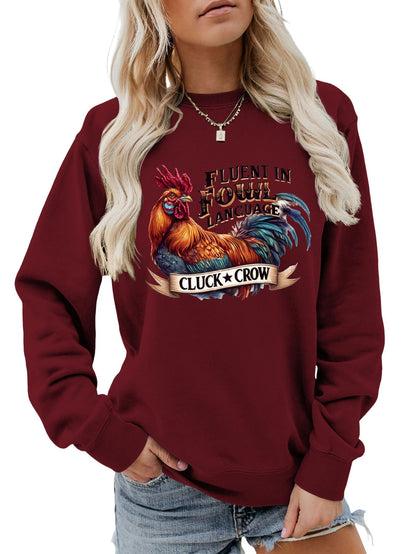 Damen Sweatshirt Hühnermotiv Bequem Grau Eveloria