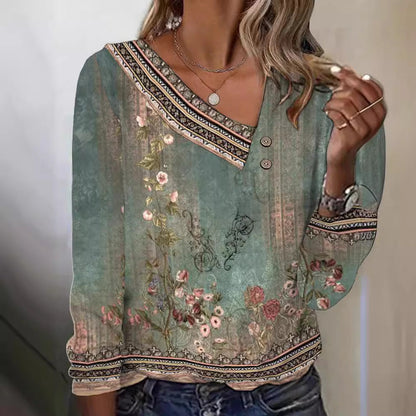 Damen Bluse Floralmuster V-Ausschnitt Eveloria - Eveloria