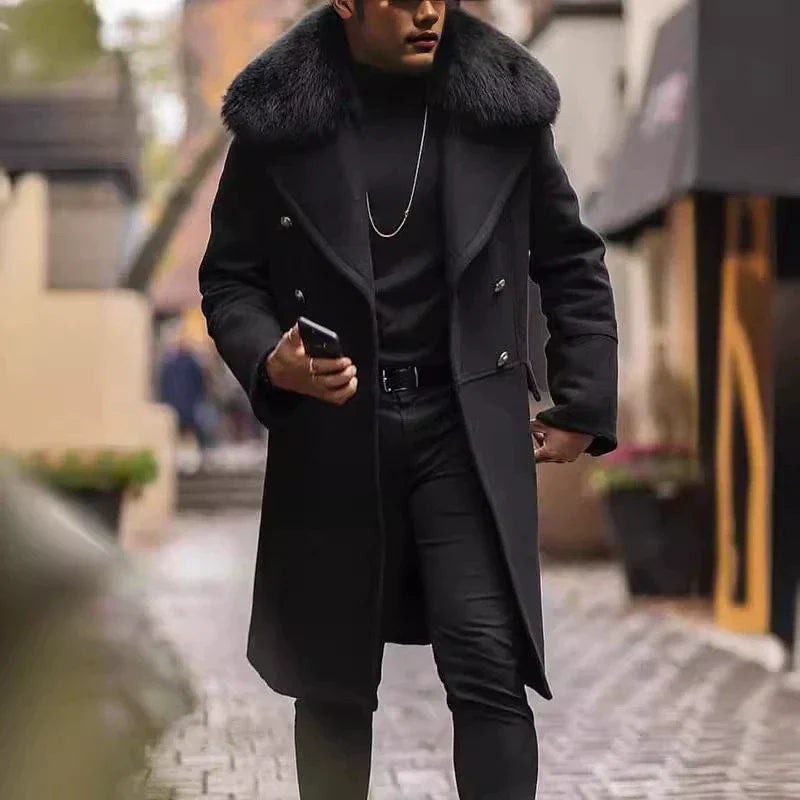 Jordan Herren Wollmantel Oversized Doppelreiher Fellkragen - Eveloria