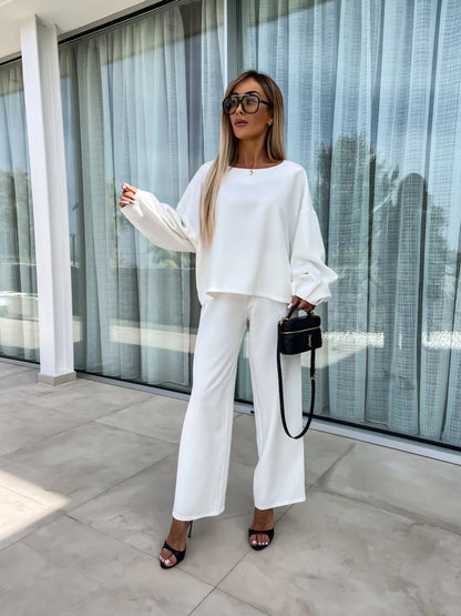 Damen Jumpsuit Weites Bein Voluminöse Ärmel Eveloria