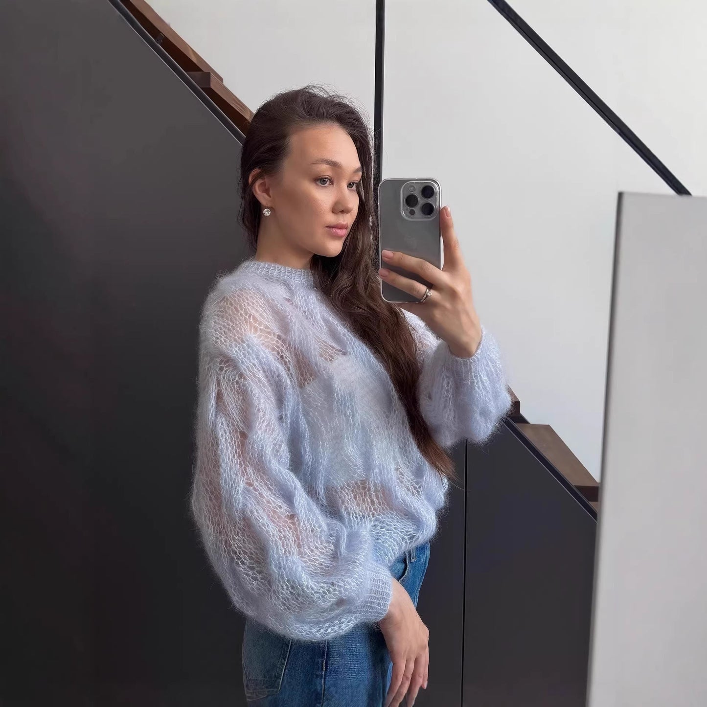 Damen Mohairpullover Weich Voluminöse Ärmel Eveloria
