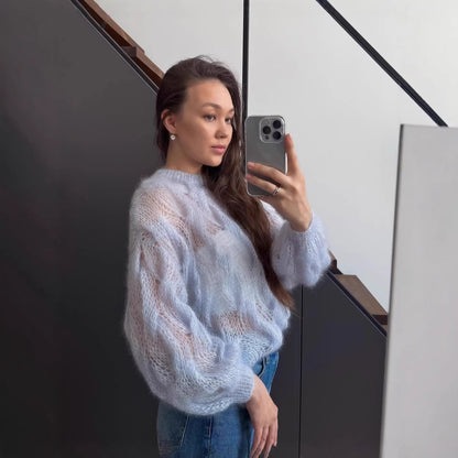 Damen Mohairpullover Weich Voluminöse Ärmel Eveloria