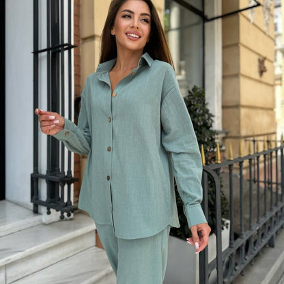 Damen Kombination Bluse Hosen Set Eveloria