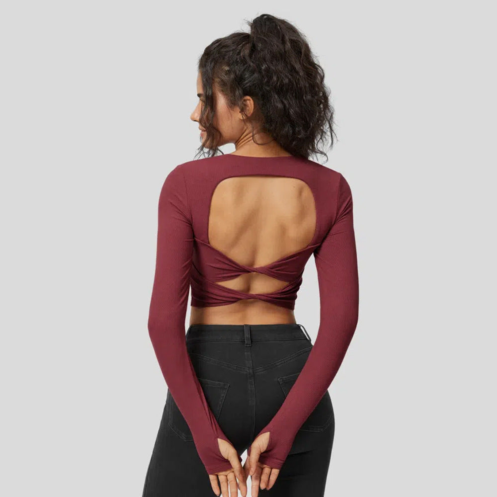 Damen Langarm Crop Rippmaterial Quadrat-Ausschnitt Eveloria