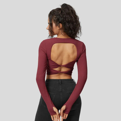 Damen Langarm Crop Rippmaterial Quadrat-Ausschnitt Eveloria
