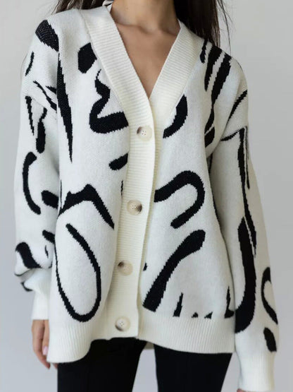 Damen Strickcardigan Einzigartiges Muster Beige