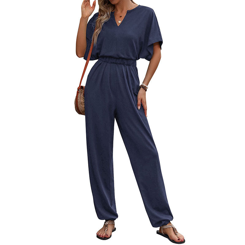 Damen Jumpsuit Weites Bein Komfort Gürtel Eveloria