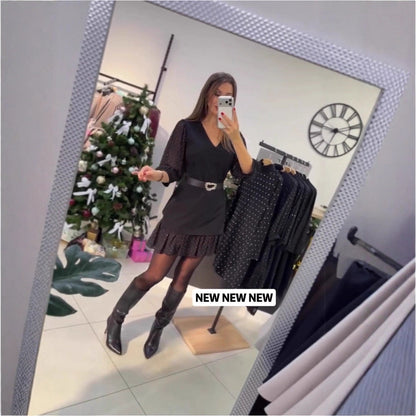 Damen Kleid mit Puffärmeln und Gürtel Eveloria