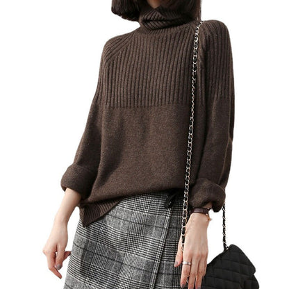 Damen Strickpullover Hochgeschlossener Kragen Rippstruktur Eveloria