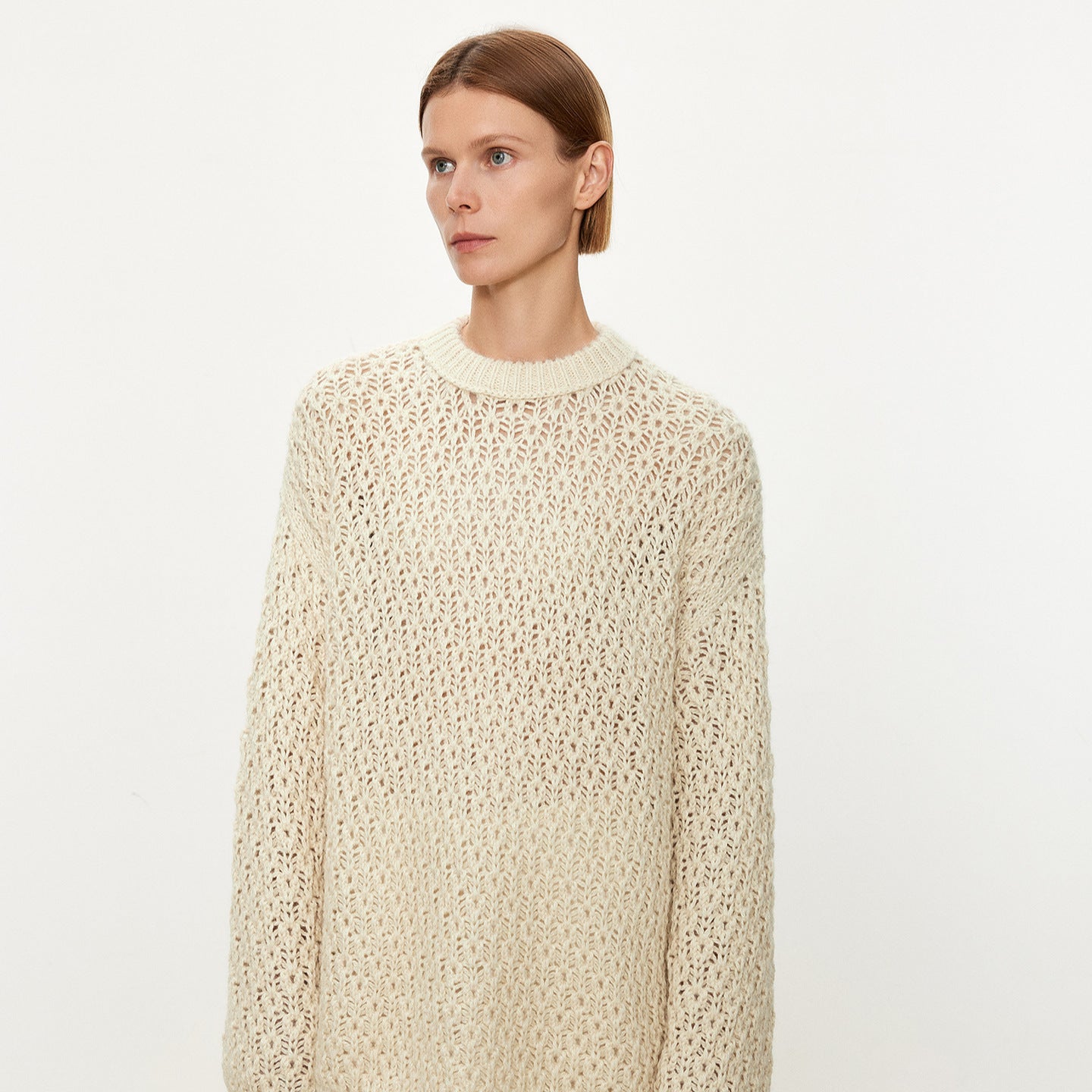 Damen Strickpullover Luftiger Look Offene Struktur Beige