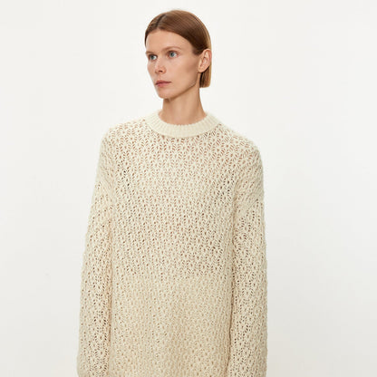 Damen Strickpullover Luftiger Look Offene Struktur Beige