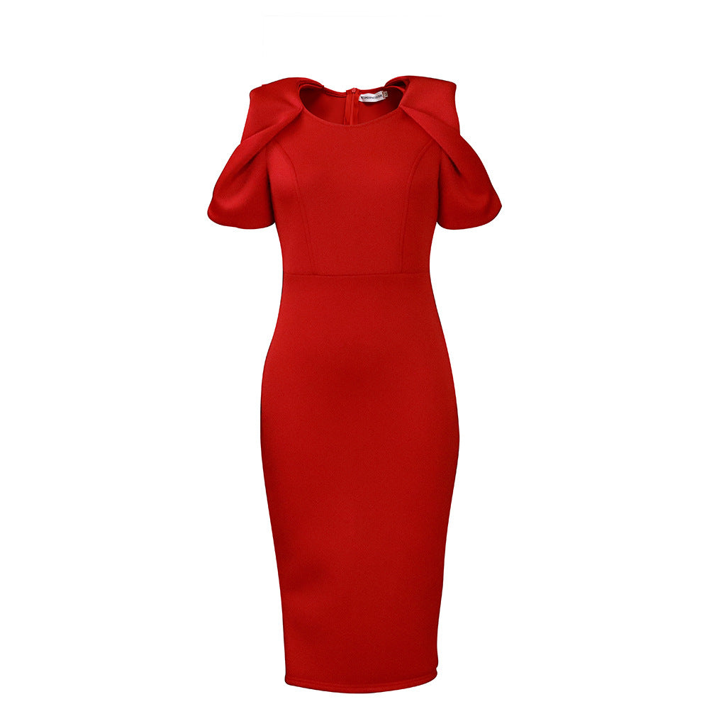 Damen Körperbetontes Kleid mit Puffärmeln Elegant