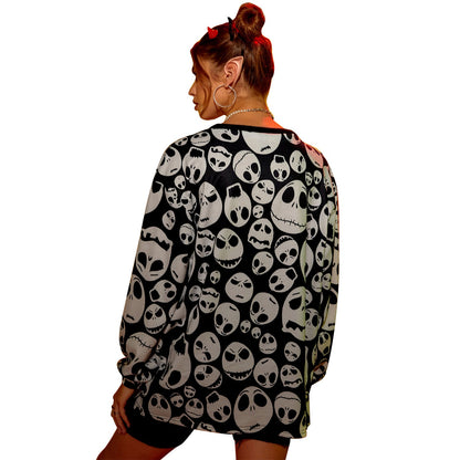 Damen Oversized Sweatshirt Totenkopf-Design Eveloria