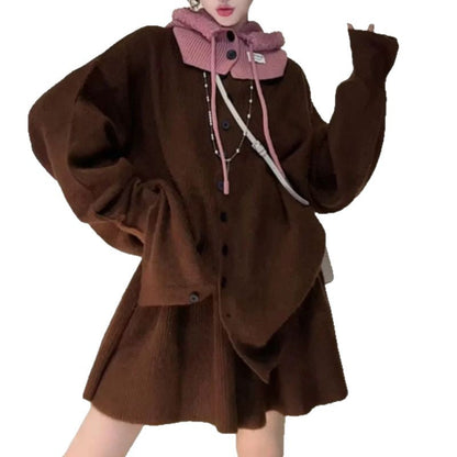 Damen Strickensemble Kragenlos Asymmetrisch Beige