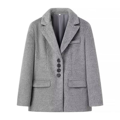 Damen Teddyblazer Elegante Knopfleiste Eveloria