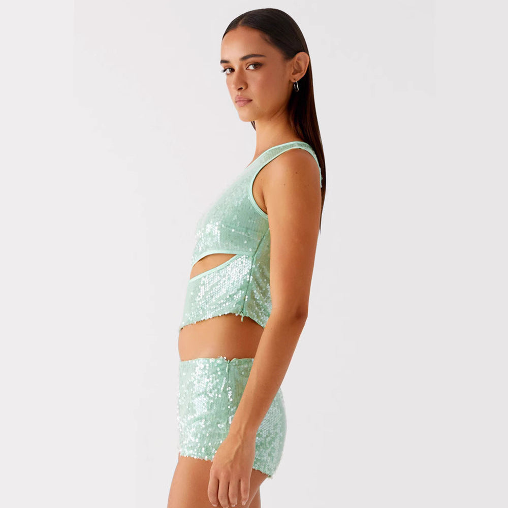 Damen Glitzerndes und Shorts Set Eveloria