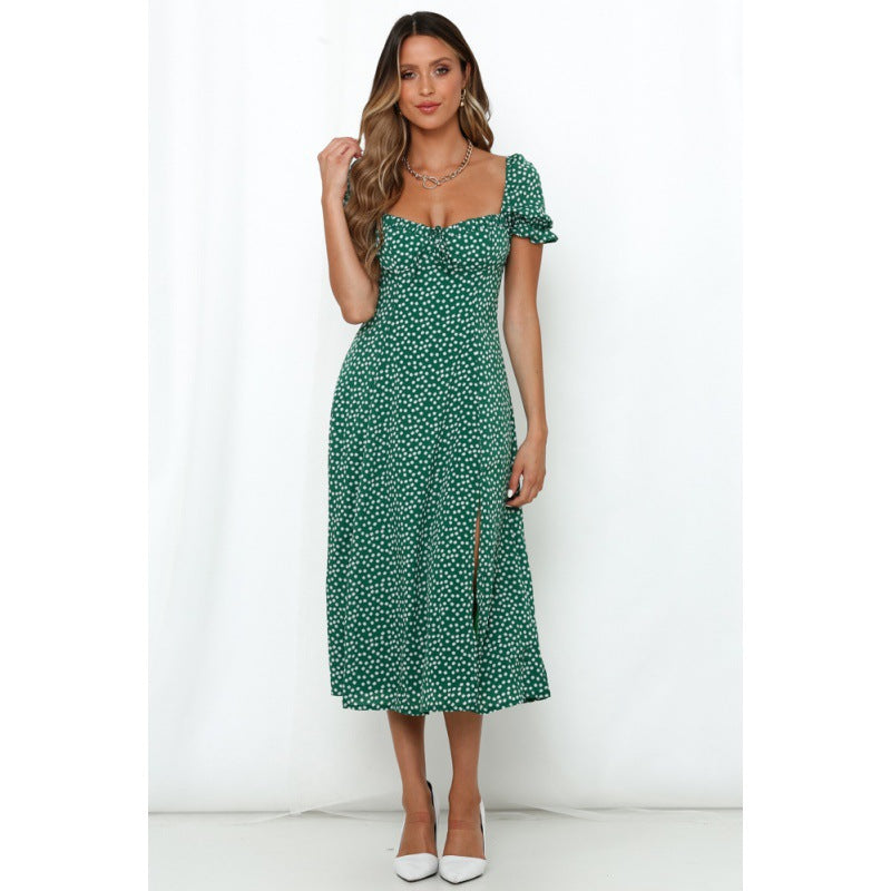 Damen Midi-Kleid Blumenmuster Seitenschlitz Eveloria