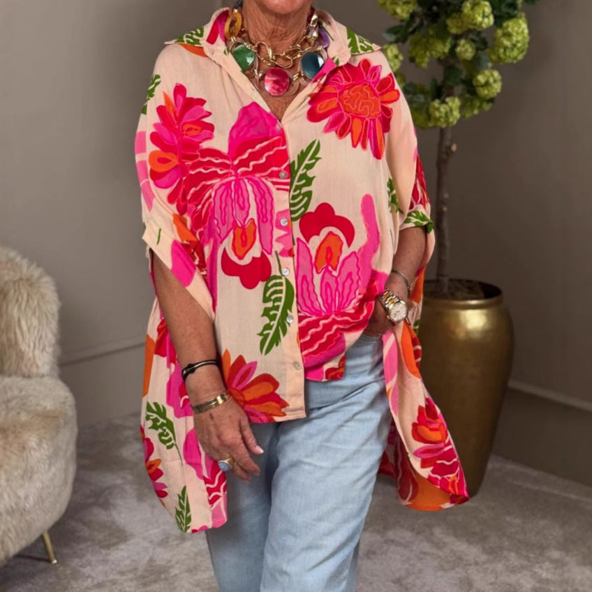 Damen Kimono Bluse Bunt Blumen Design - Eveloria