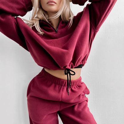 Damen Fleece Trainingsanzug Elastisch Halbzippverschluss