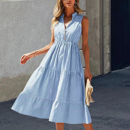 Damen Langarm Kleid Streifen-Design Fließender Schnitt Eveloria
