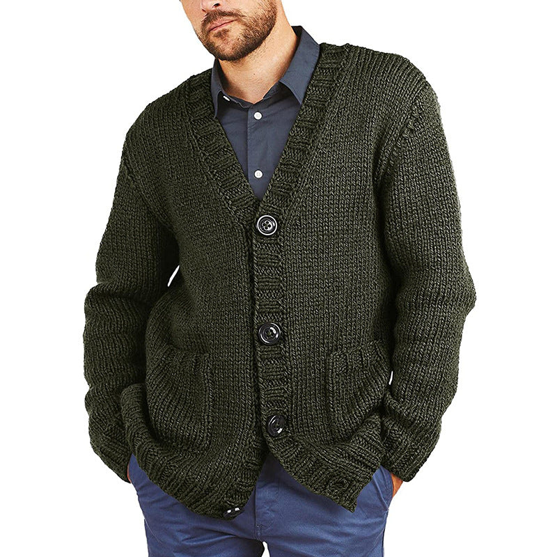Herren Grobstrickjacke V-Ausschnitt Warm Beige - Eveloria