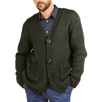 Herren Grobstrickjacke V-Ausschnitt Warm Beige - Eveloria