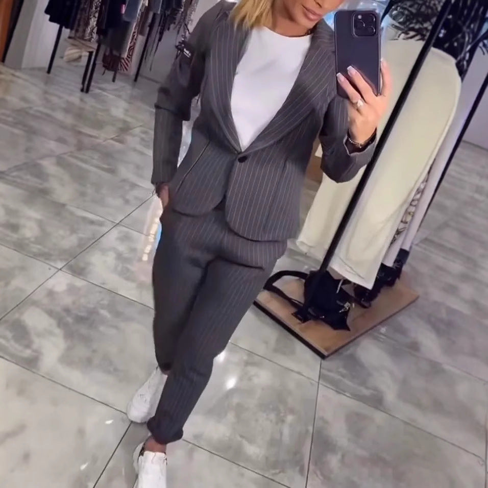 Damen Blazer Ensemble Streifen Tailliert Eveloria
