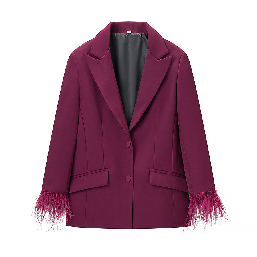 Damen Blazerjacke mit Federbesatz