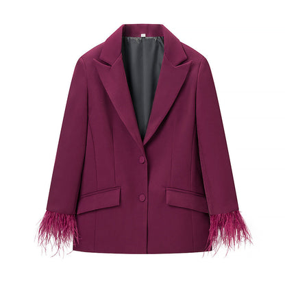 Damen Blazerjacke mit Federbesatz
