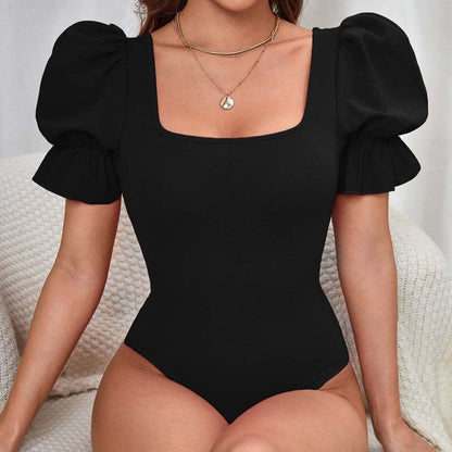 Damen Body Puffärmel Quadrat Ausschnitt Eveloria