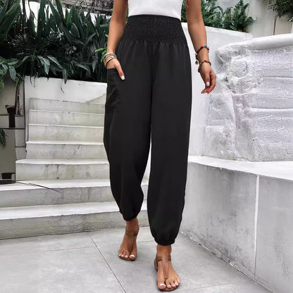 Damen Freizeithosen Elastischer Bund Praktische Seitentaschen Beige