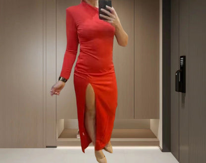 Damen Abendkleid Asymmetrisch Langarm Eveloria