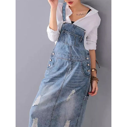 Eveloria Damen Jeansrock mit Trägern