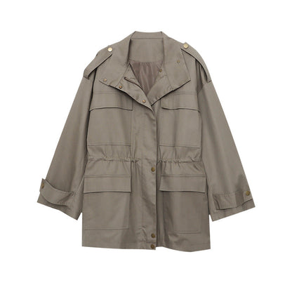 Damen Übergangsjacke Lässig mit Taschen und Verstellbarem Hüftzug