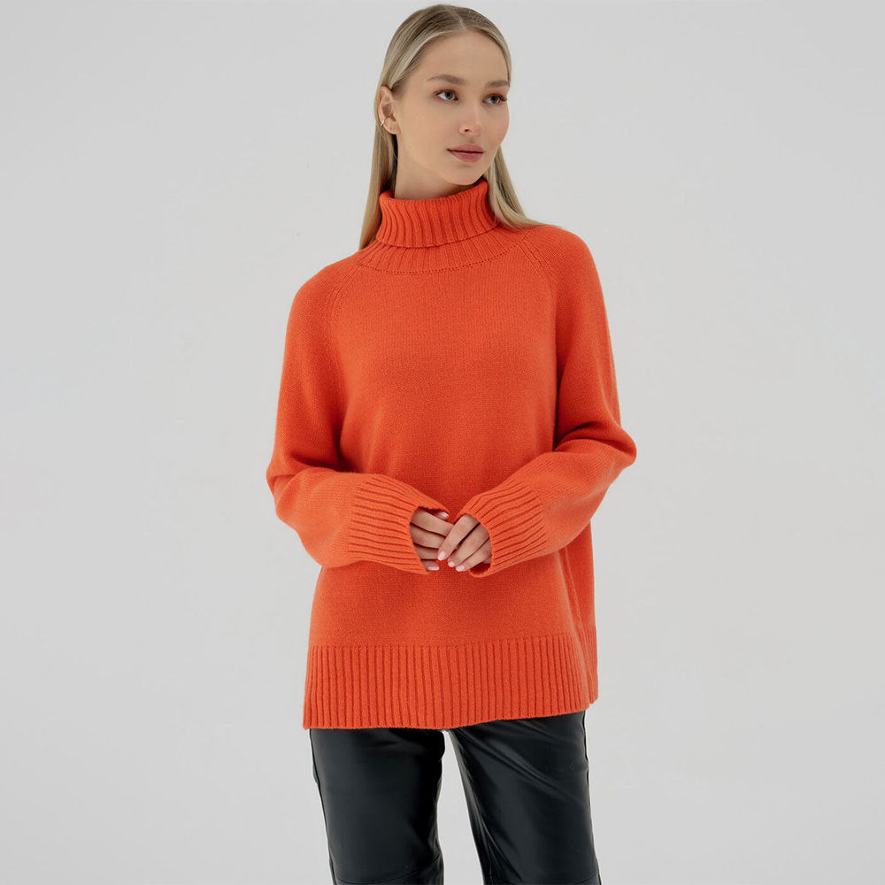 Damen Strickpullover Hochkragen Lässig
