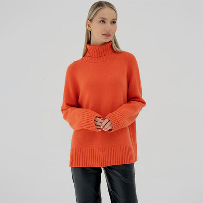 Damen Strickpullover Hochkragen Lässig