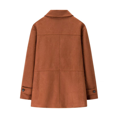 Damen Wildlederjacke Klassischer Schnitt Mit Taschen Eveloria
