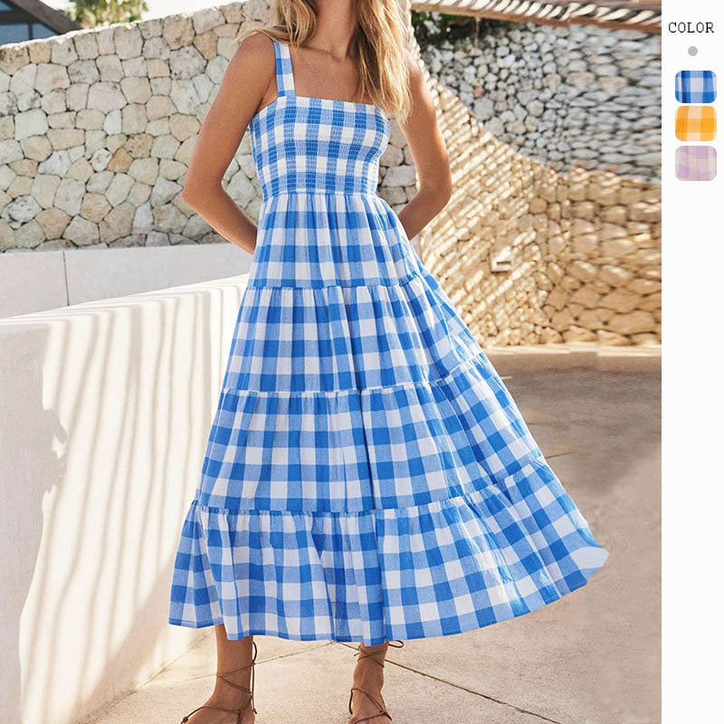 Damen Maxikleid Karomuster Fließender Schnitt Sommerlich Eveloria - Eveloria