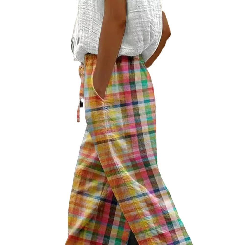Damen Karierte Sommerhose Baumwolle Eveloria