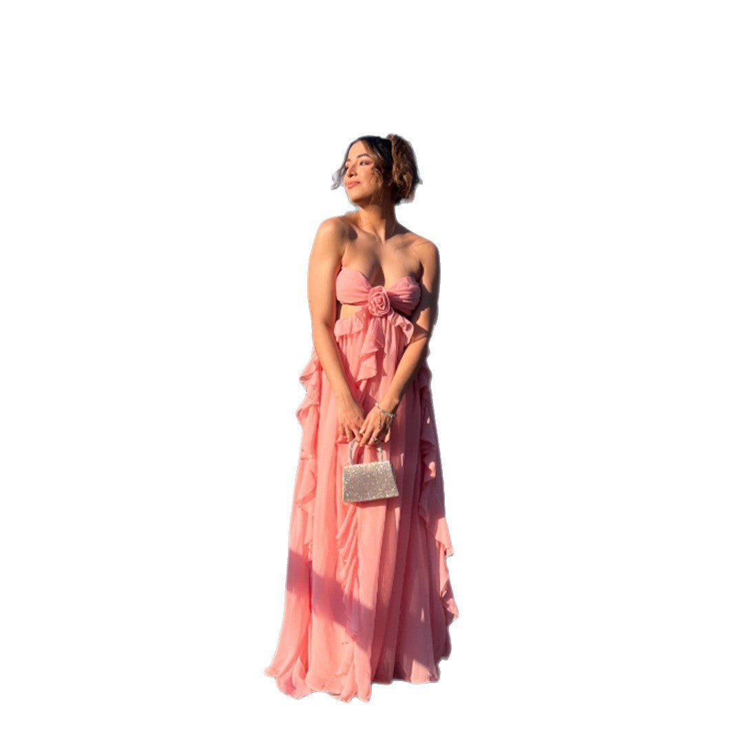 Damen Sommerkleid Rüschendetails Schulterfrei Luftsamt Eveloria
