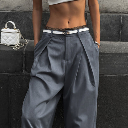Damenhosen Hohe Taille Spitzenbund Elegant