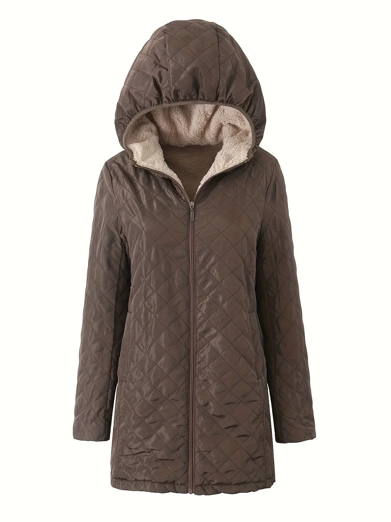 Damen Steppjacke Kapuze Relaxed Fit Fleece