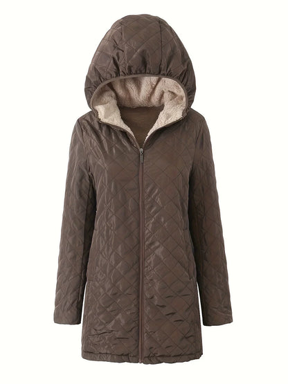 Damen Steppjacke Kapuze Relaxed Fit Fleece