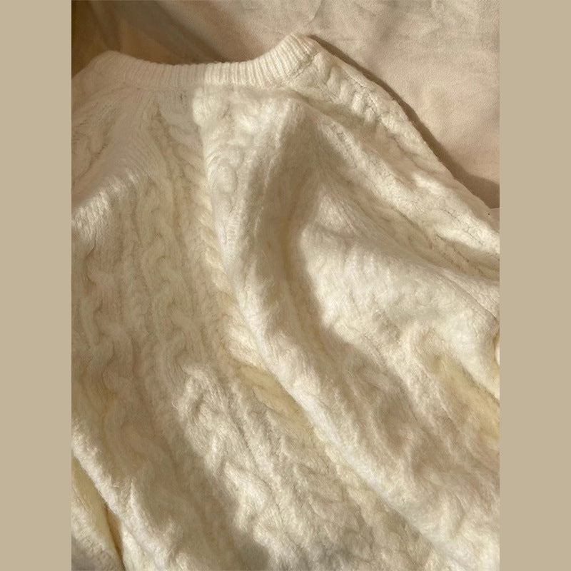 Damen Grobstrickpullover V-Ausschnitt Zopfmuster Eveloria