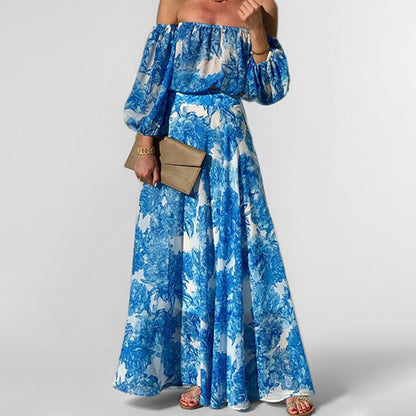 Damen Maxikleid Off-Shoulder Floralmuster Weiß - Eveloria