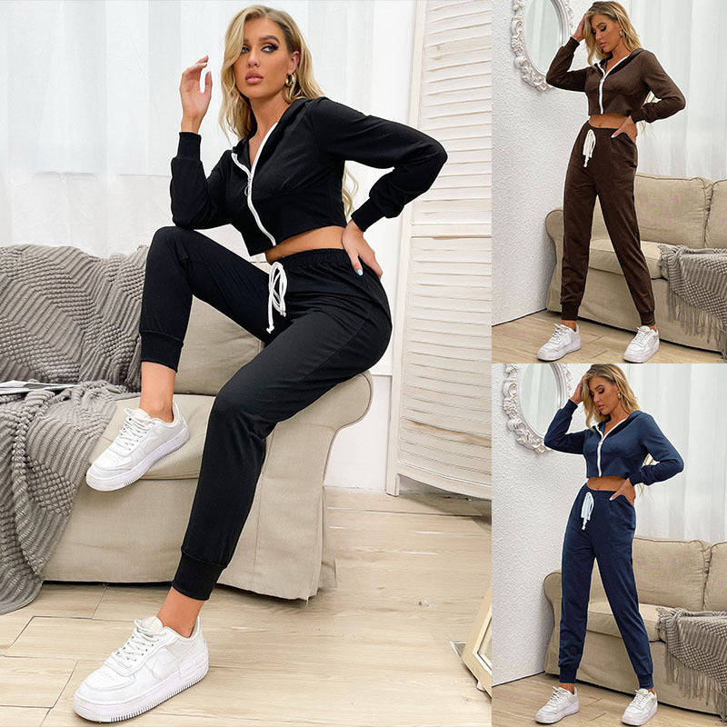 Damen Sportanzug Cropped Hoodie Elastischer Bund Eveloria